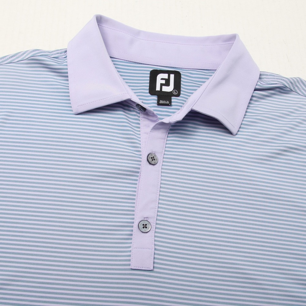 FootJoy Polo Shirt Mens Large Purple Blue Striped Performance Golf No Logo